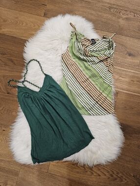 Vintage Green Striped Cowl Neck Tank Top - Unbranded